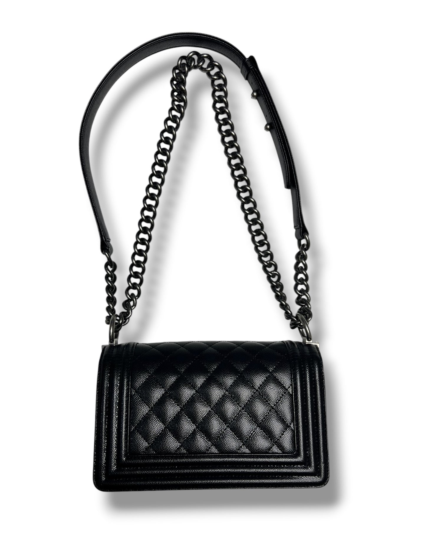 Chanel Boy Small Flap Bag in Black Caviar Leather with Ruthenium Hardware
