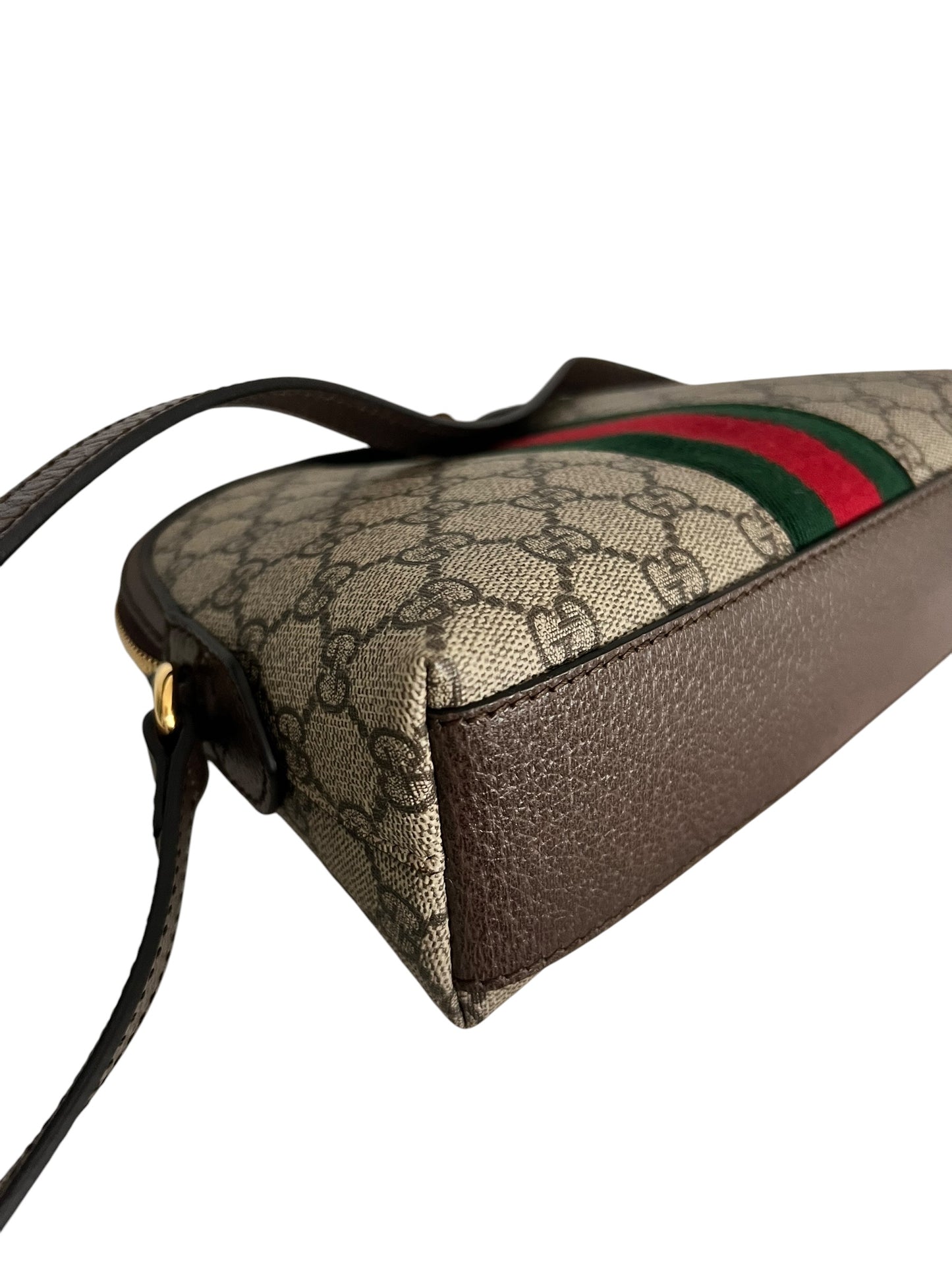 Gucci Ophidia Small GG Supreme Shoulder Bag with Web Stripe & Gold-Tone GG Hardware