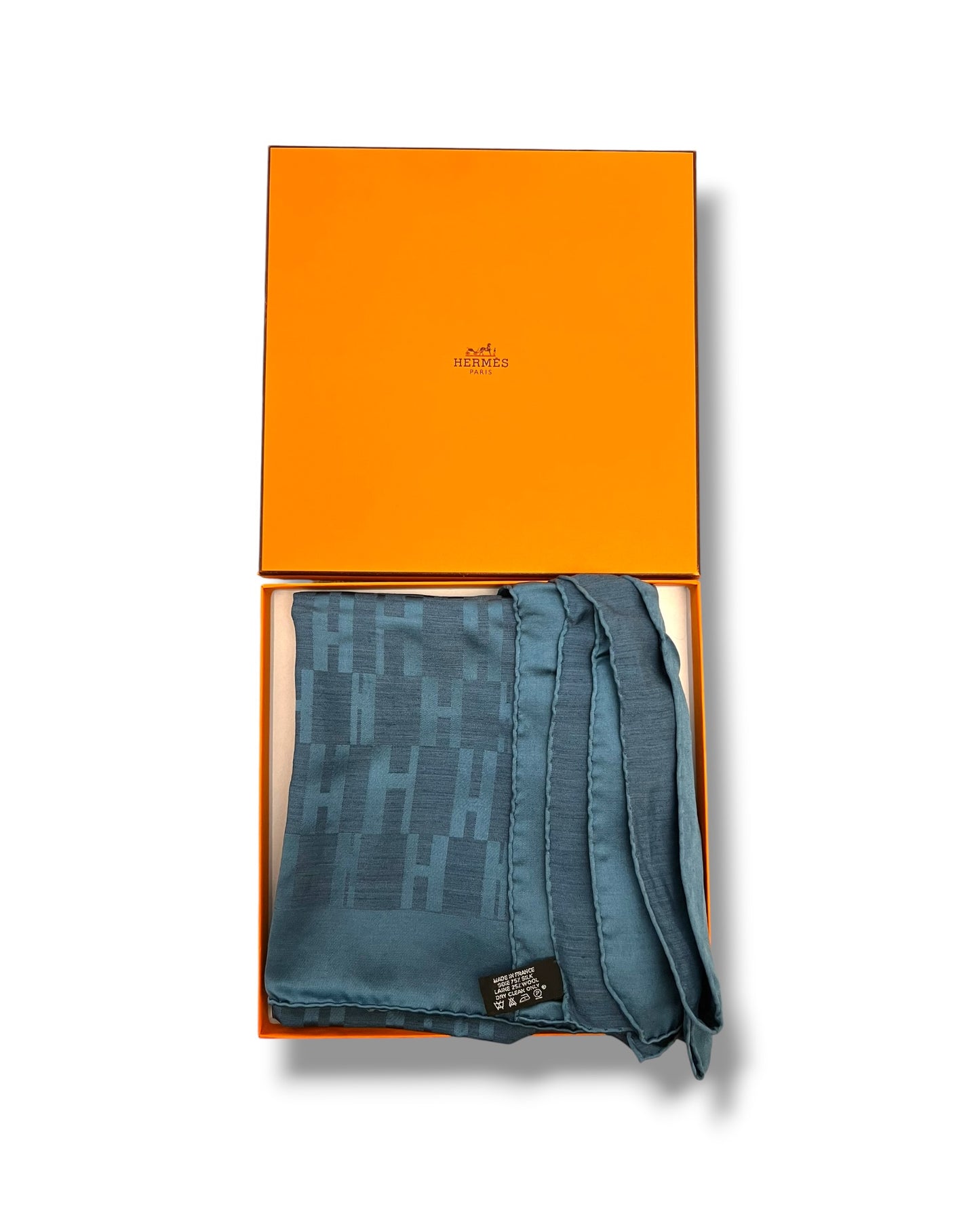 Hermès H Logo Silk Scarf – Blue