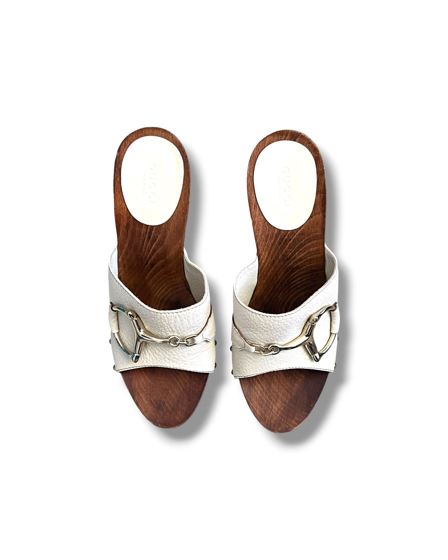 Gucci Horsebit Leather Wooden Heel Mules - Size 39