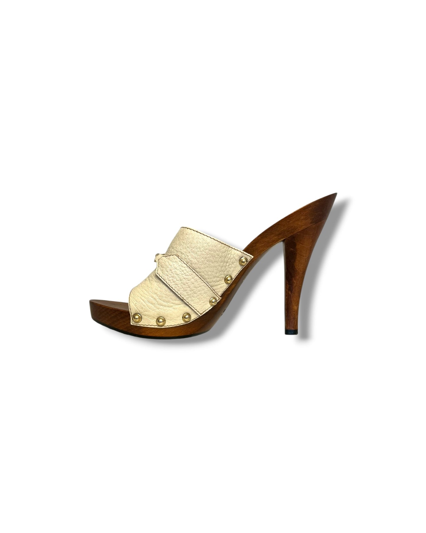 Gucci Horsebit Leather Wooden Heel Mules - Size 39