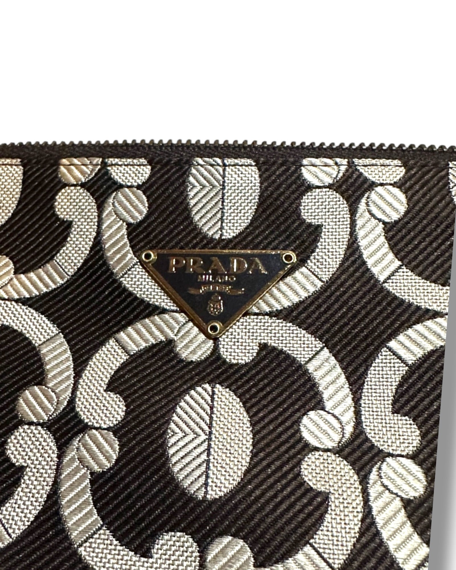 Prada Jacquard Knit Pouch – Geometric Print - The Luxury Savvy