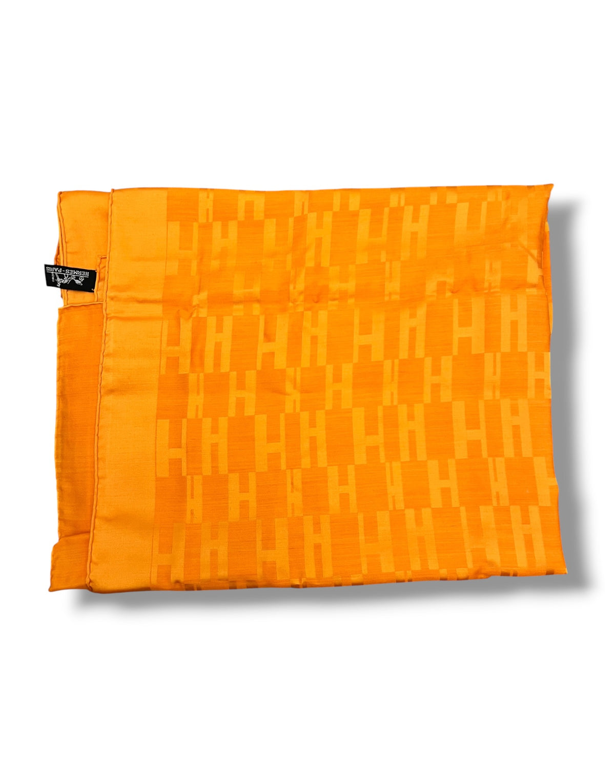 Hermès Orange H Logo Silk & Wool Scarf