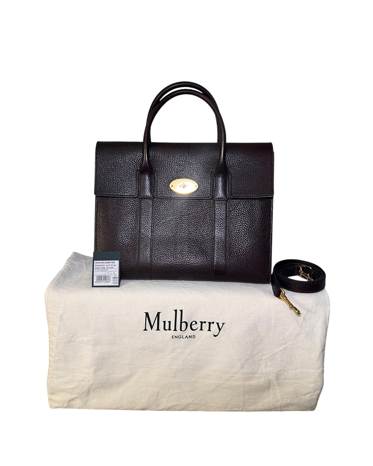 Mulberry Bayswater with Strap in Oxblood Grained Leather – Gold Hardware