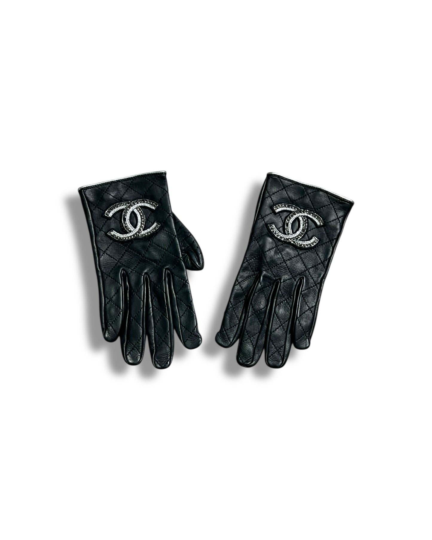 Chanel Leather Gloves Black Classic CC Logo Winter Gloves