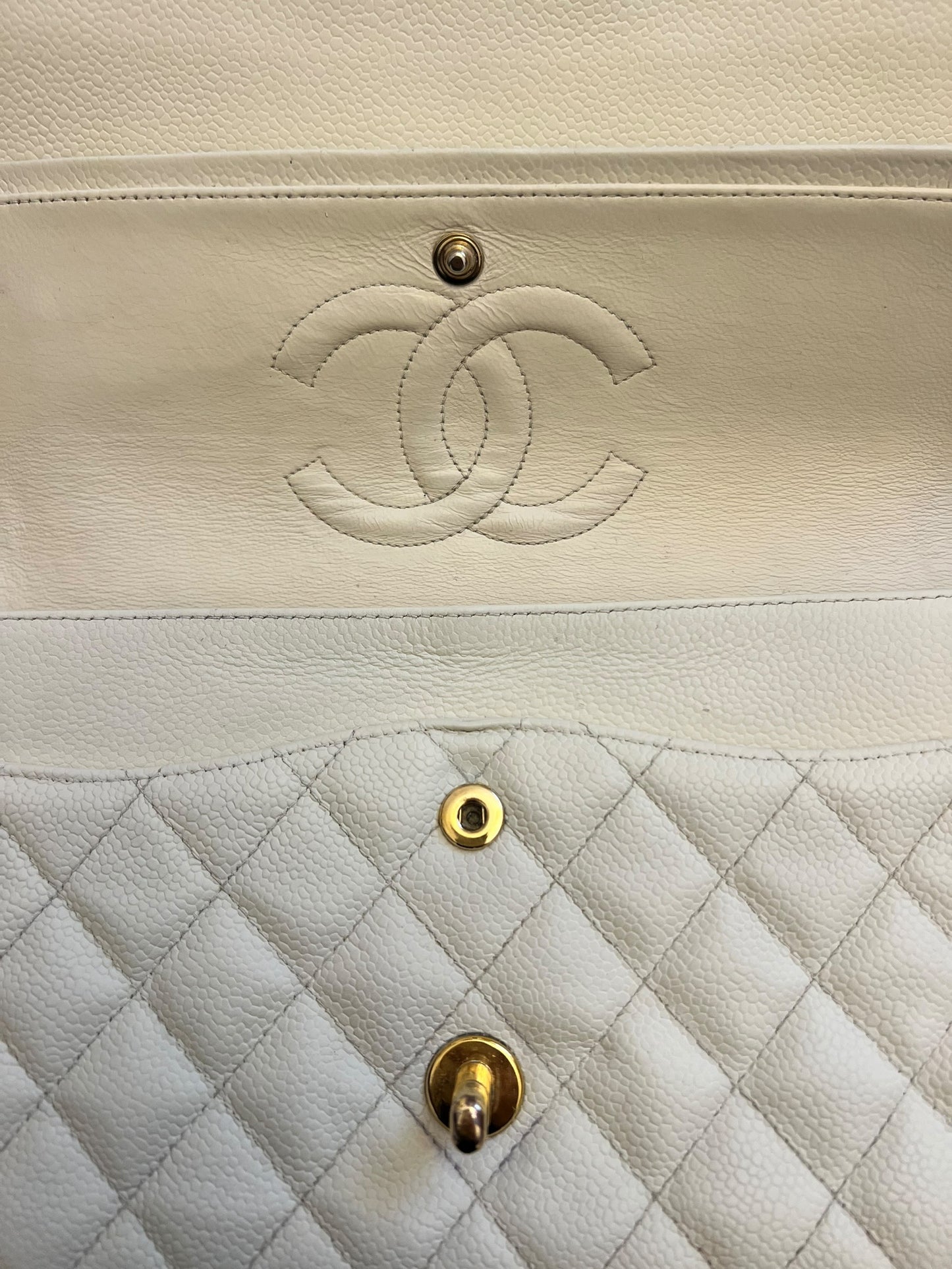 CHANEL Vintage Classic Double Flap Bag | Cream Caviar Leather | 24k Gold Plated Hardware - The Luxury Savvy