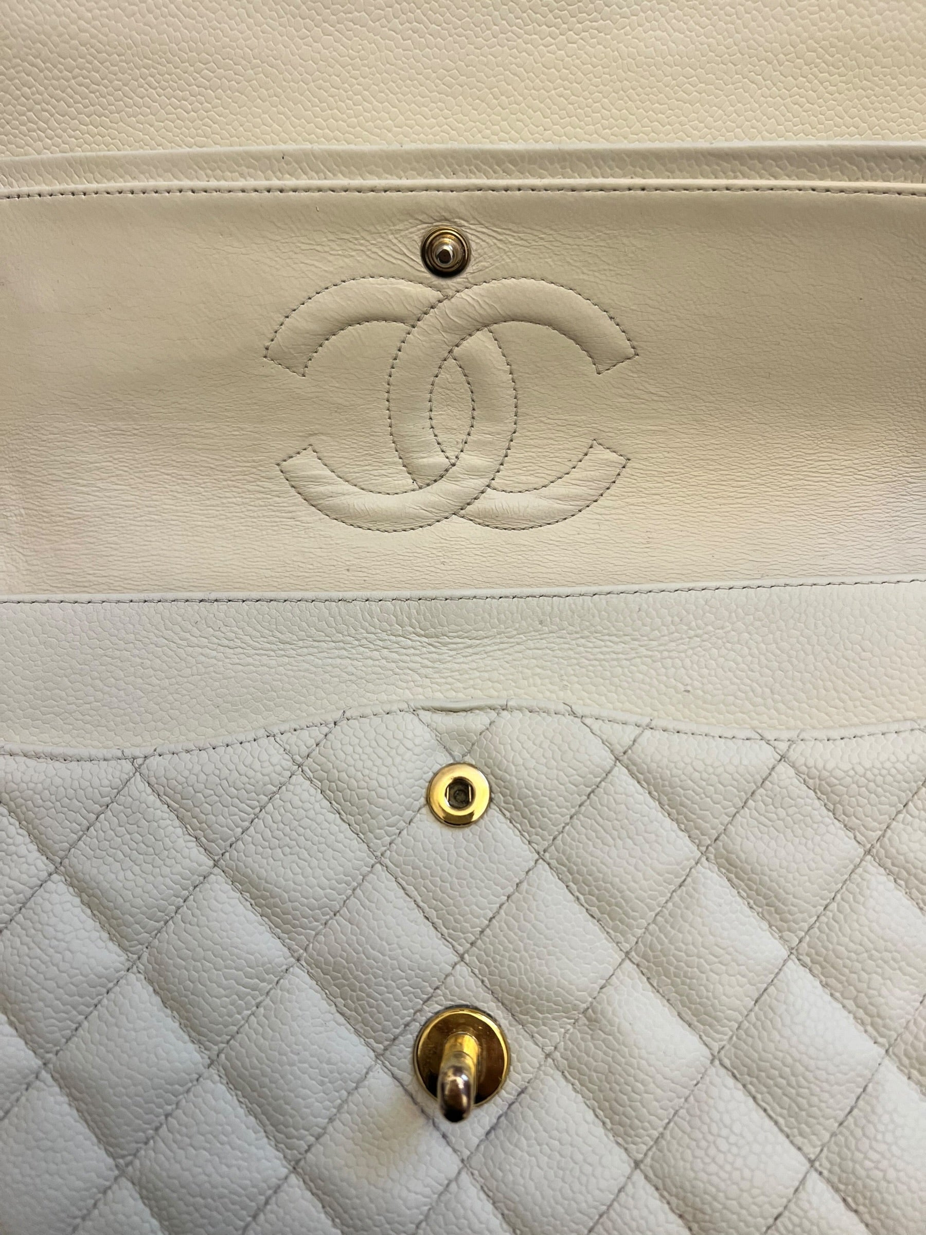 CHANEL Vintage Classic Double Flap Bag | Cream Caviar Leather | 24k Gold Plated Hardware - The Luxury Savvy