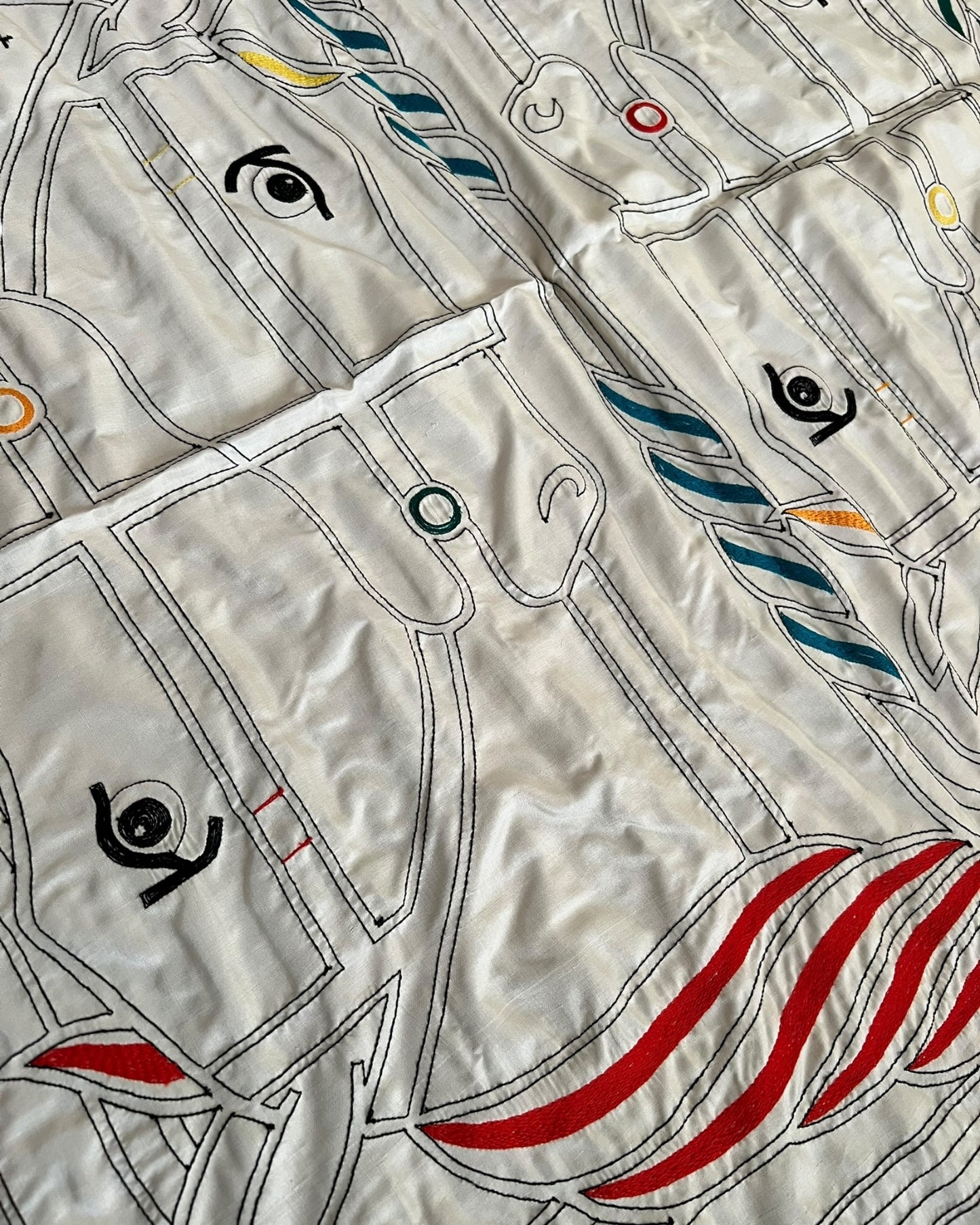 Hermès Carré 90 “Quadrige” – Hand-Embroidered Silk Scarf (Pristine — with Special Box)