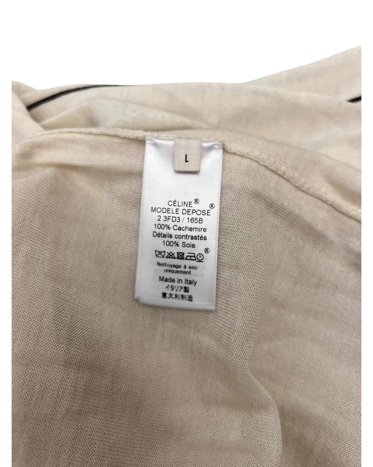 Céline Cashmere & Silk Detail Long-Sleeve Jumper – Cream – Size L