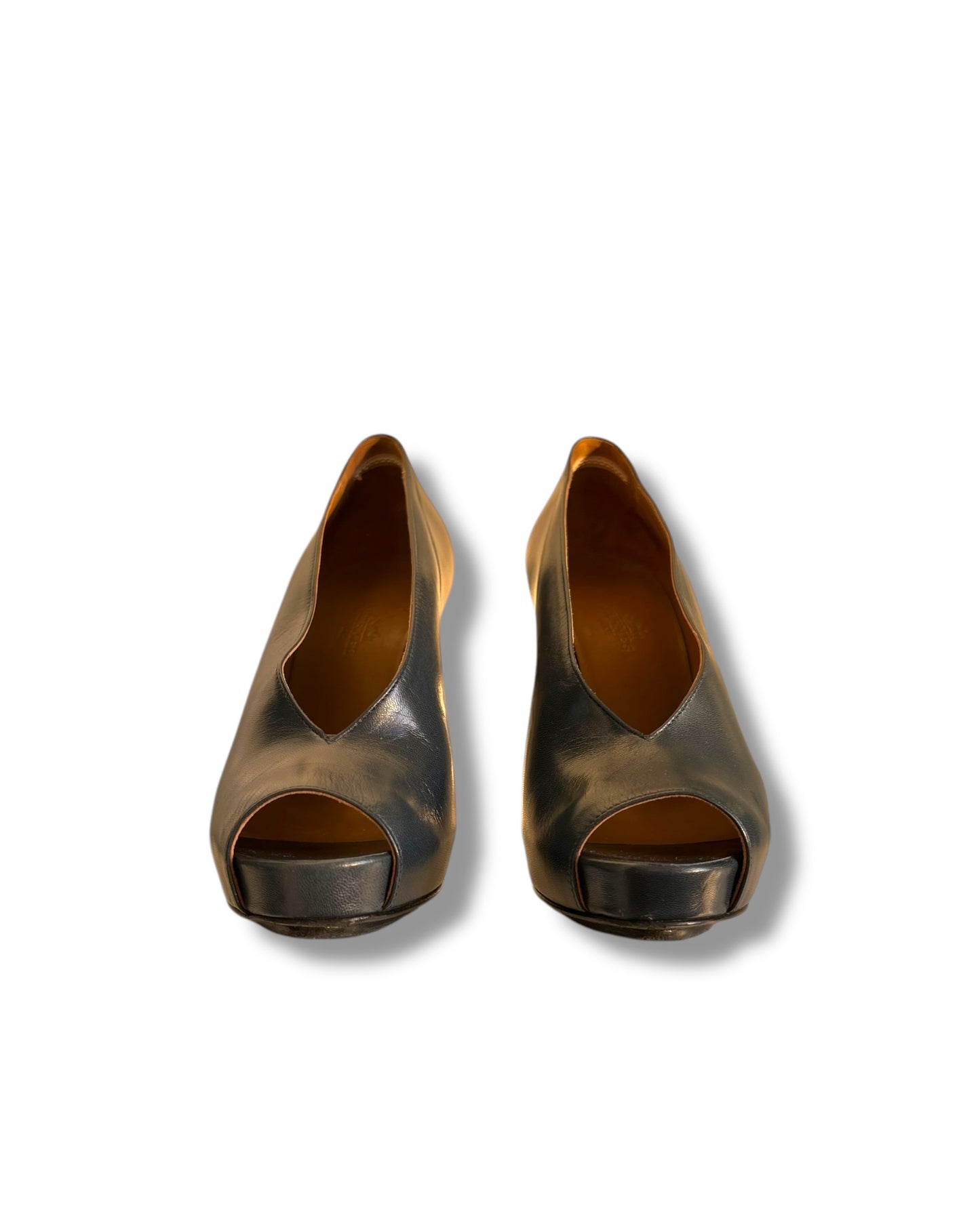 Hermès Peep Toe Heels – Dark Navy – Size 36.5 (Worn Once, Excellent Condition)
