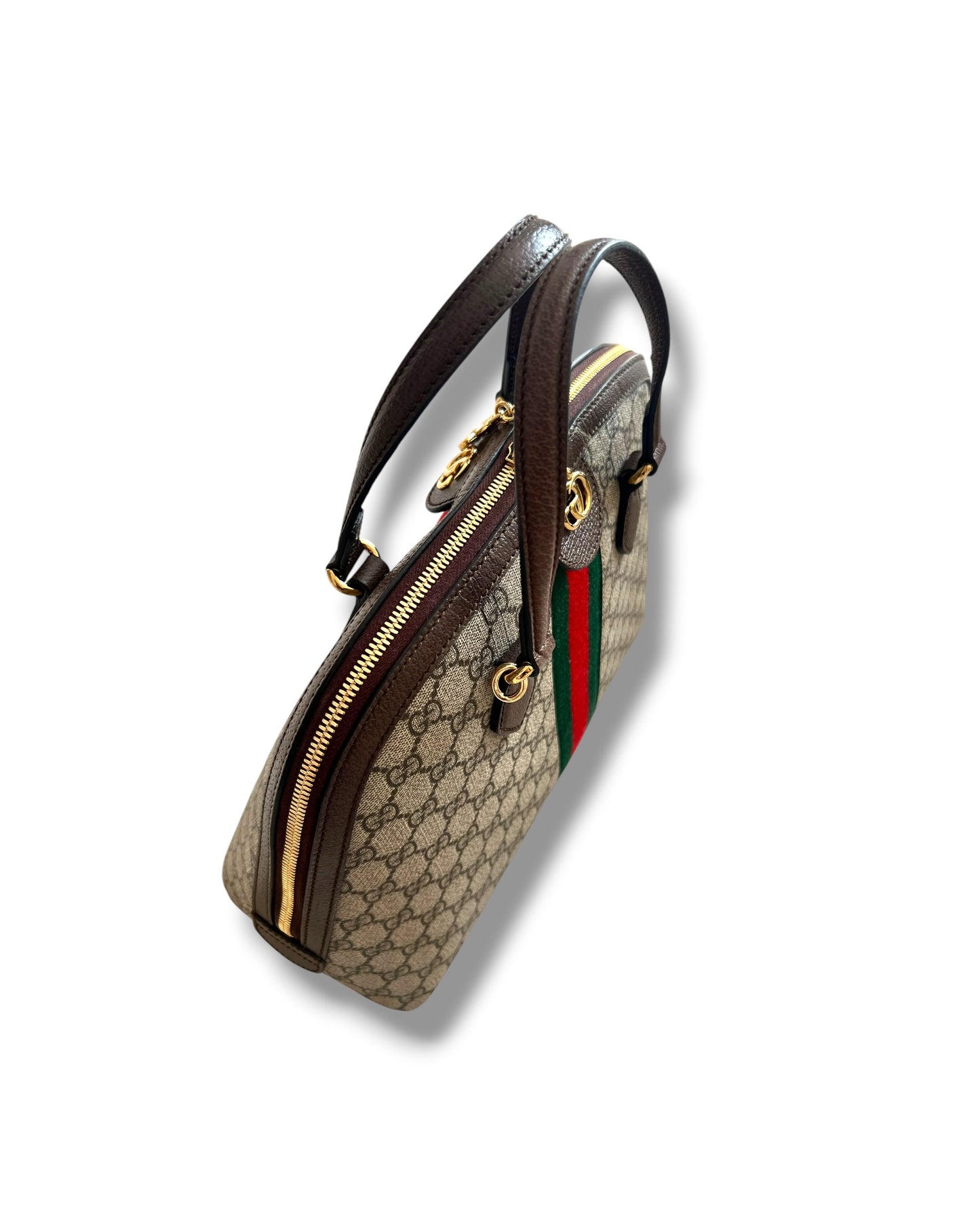Gucci Ophidia GG Supreme Medium Top Handle Bag Beige Canvas & Brown Leather - The Luxury Savvy