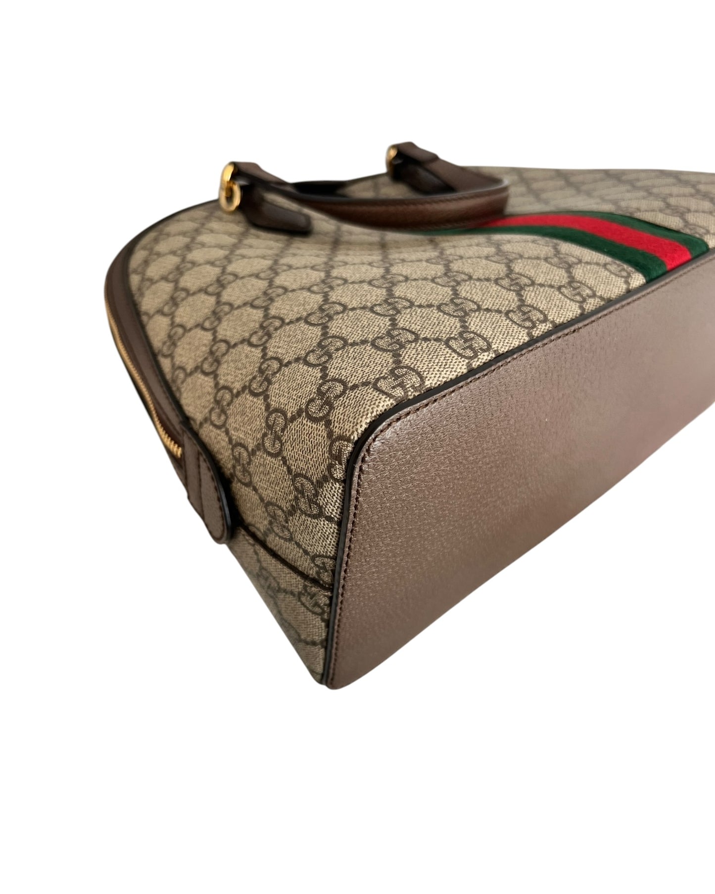 Gucci Ophidia GG Supreme Medium Top Handle Bag Beige Canvas & Brown Leather - The Luxury Savvy