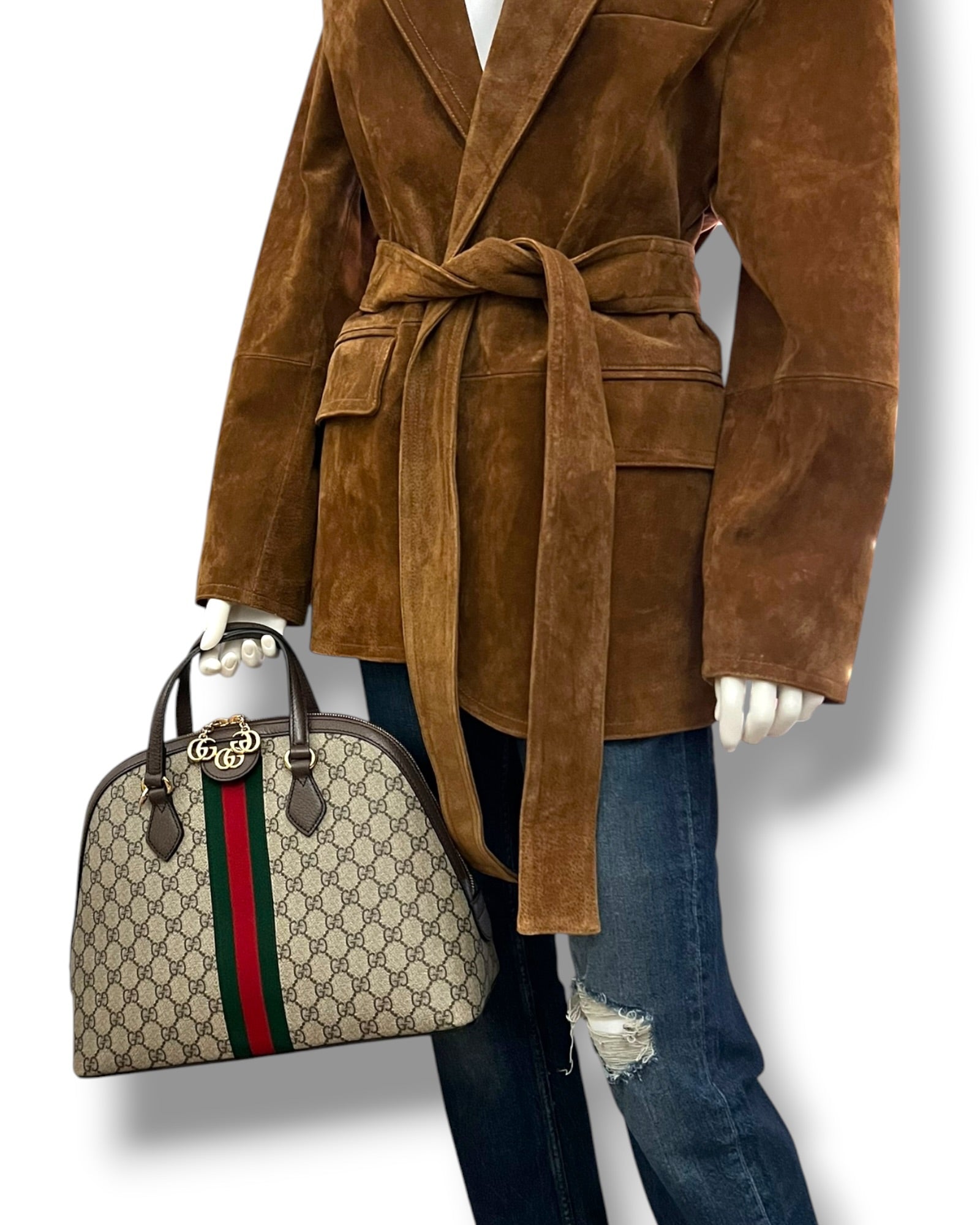 Gucci Ophidia GG Supreme Medium Top Handle Bag Beige Canvas & Brown Leather - The Luxury Savvy