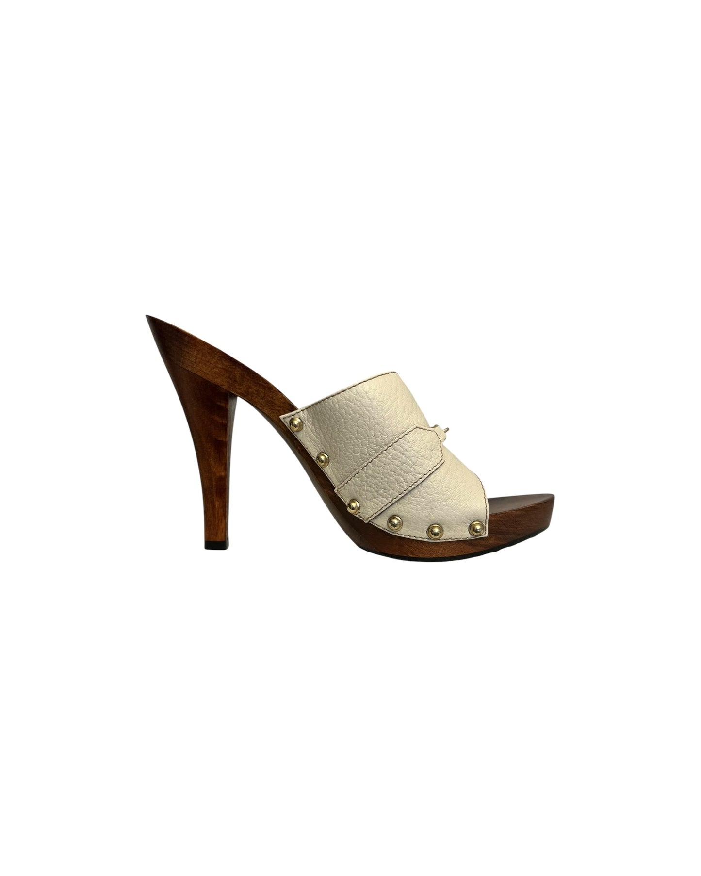 Gucci Horsebit Leather Wooden Heel Mules - Size 39