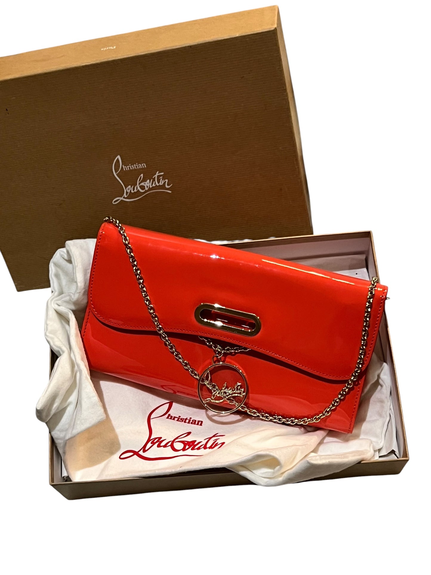 Christian Louboutin Riviera Clutch – Red Patent Calf - Gold Tone Hardware