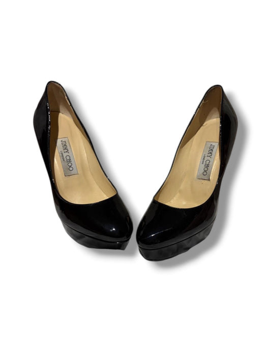 Jimmy Choo Black Patent Leather Platform Court Shoes - The Luxury Savvy