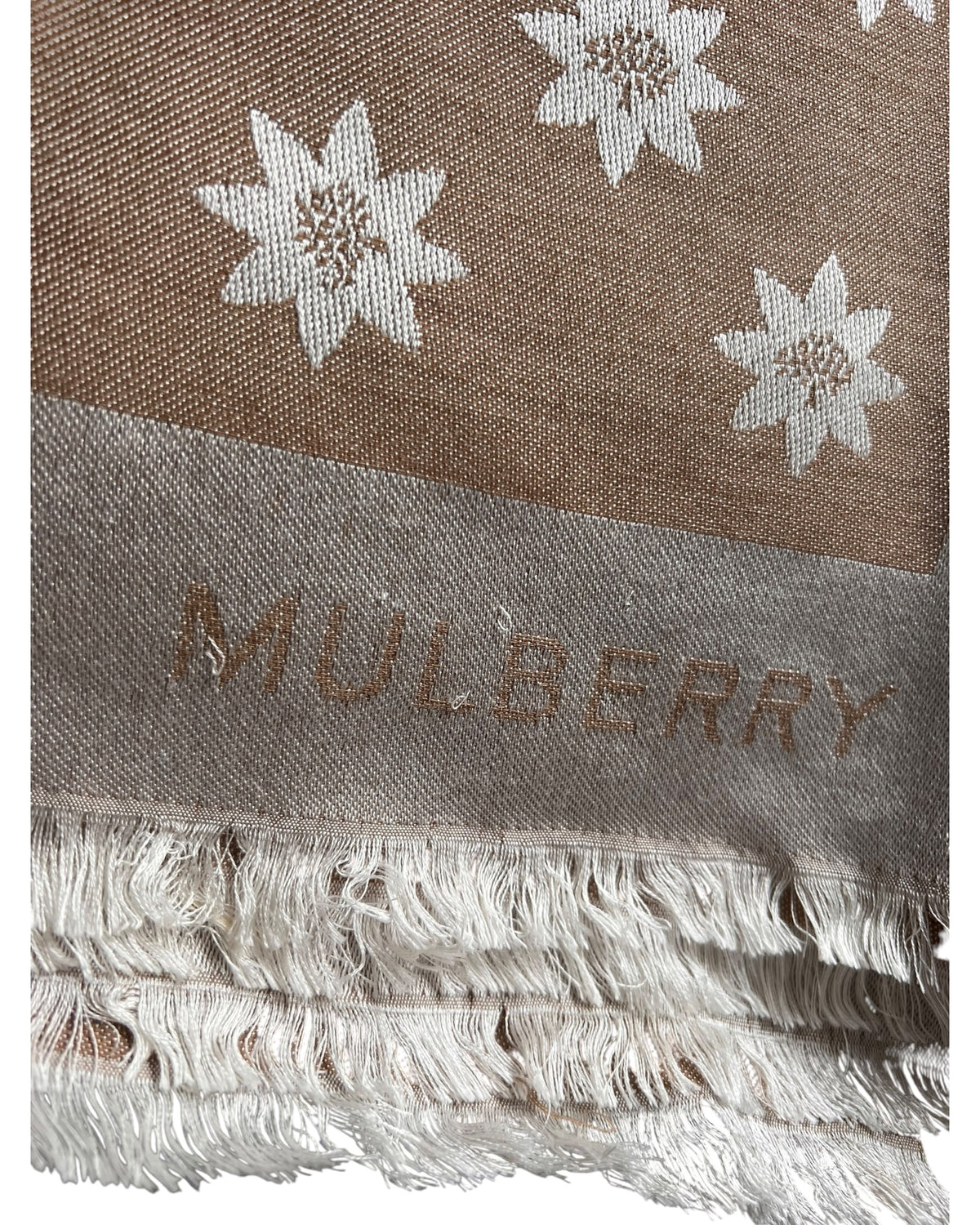 Mulberry Floral Print Silk & Wool Blend Scarf – Beige & Cream