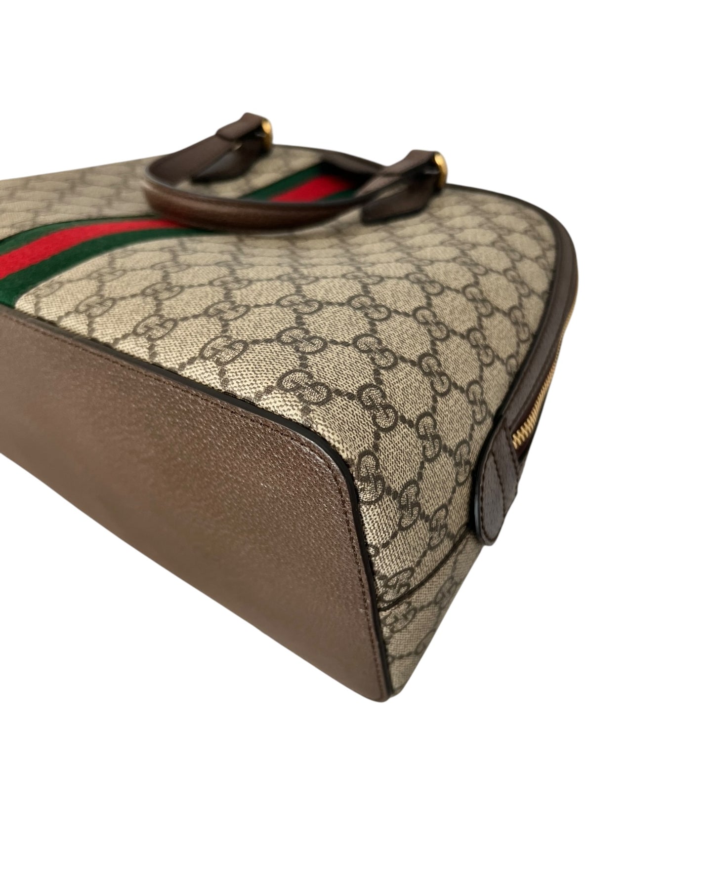 Gucci Ophidia GG Supreme Medium Top Handle Bag Beige Canvas & Brown Leather - The Luxury Savvy