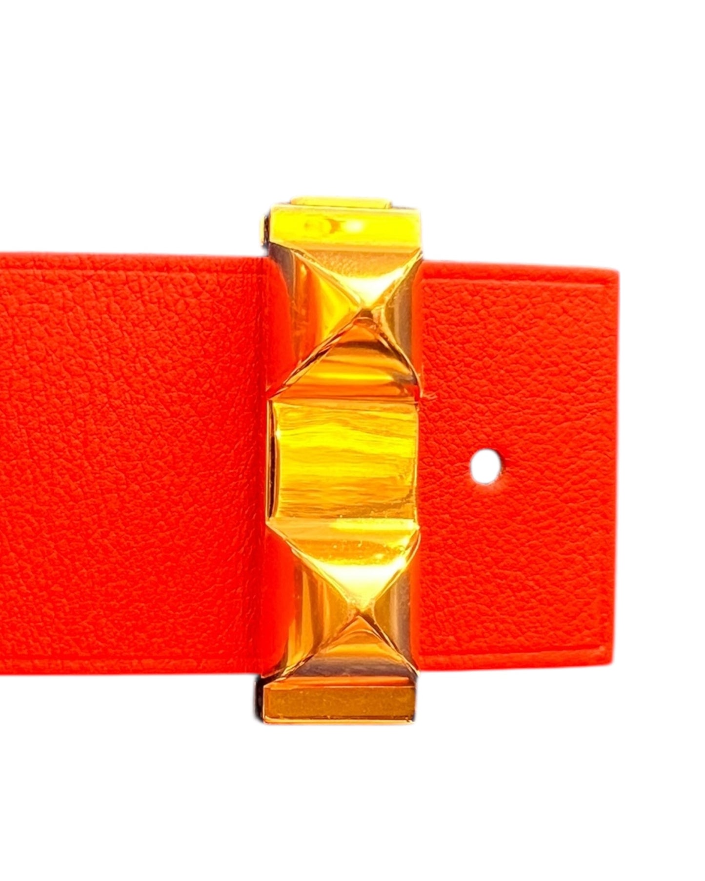 Hermès Imprévisible Bracelet – Swift & Epsom Leather – Blanc and Capucine – Gold Hardware