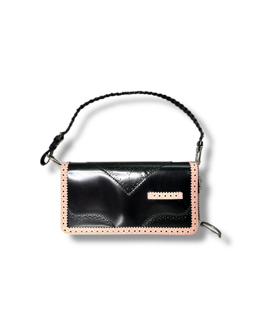 Christian Dior Vintage Leather Shoulder Bag Black with Pink Trim