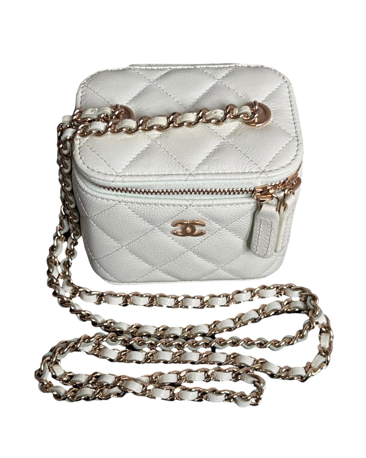 Chanel Mini Vanity Case Light Mint Green Caviar Leather Gold-Tone Hardware