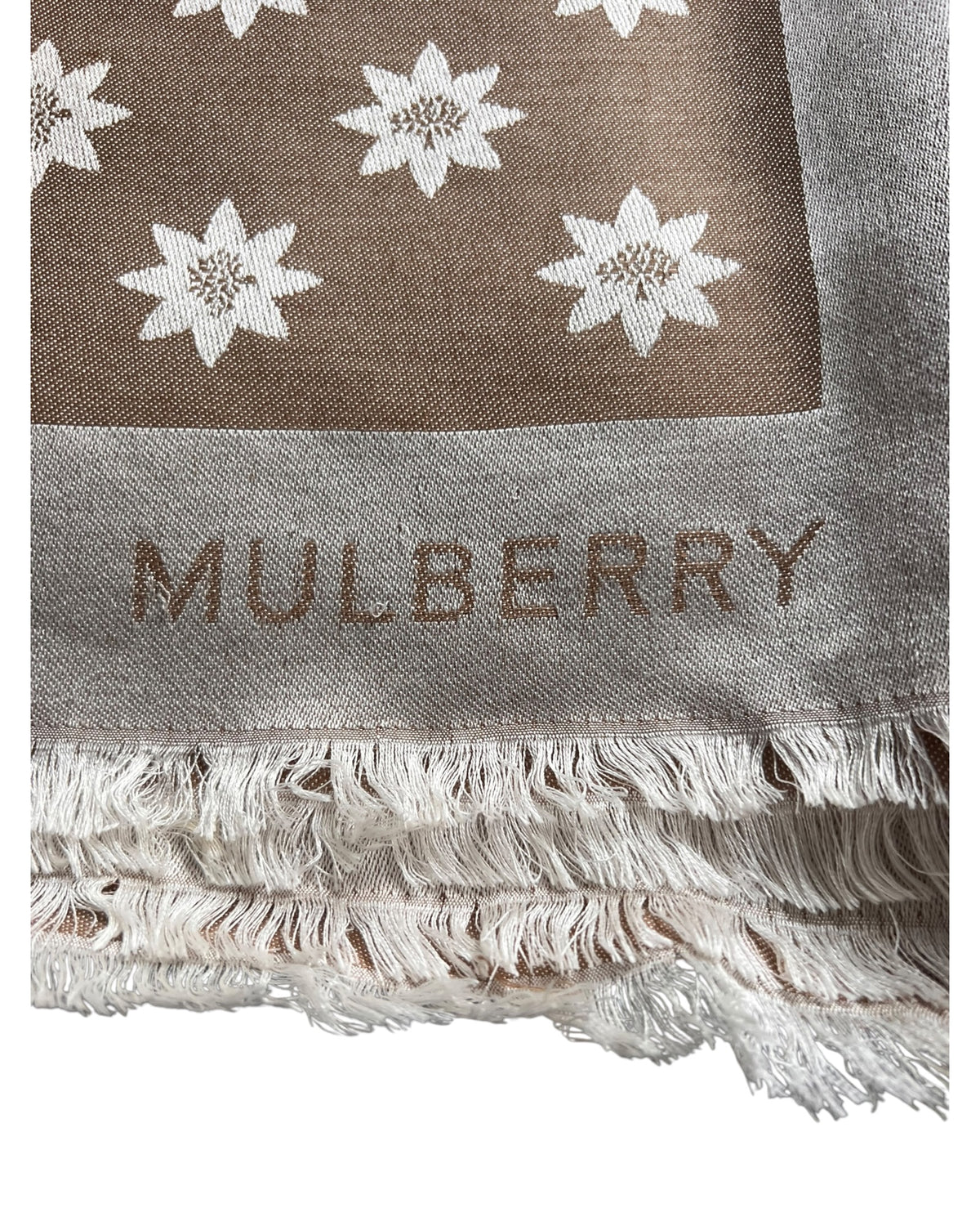 Mulberry Floral Print Silk & Wool Blend Scarf – Beige & Cream