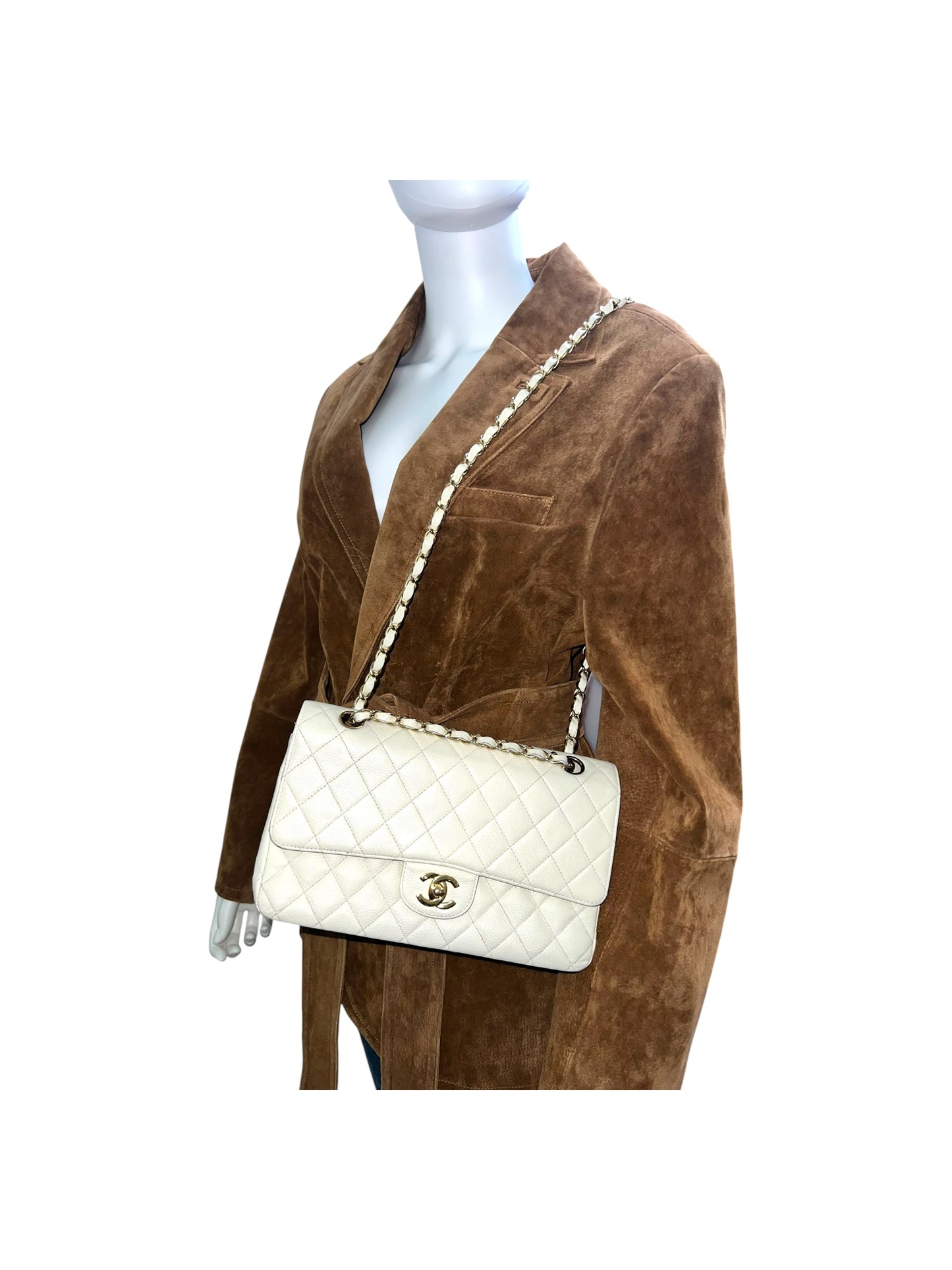 CHANEL Vintage Classic Double Flap Bag | Cream Caviar Leather | 24k Gold Plated Hardware - The Luxury Savvy