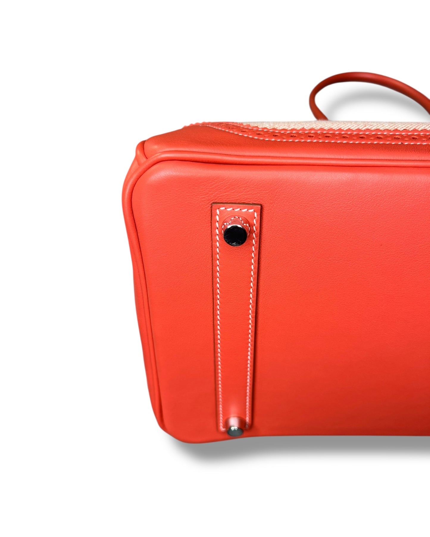 Hermès Birkin 35 Ghillies – Sanguine Swift with Toile Panels, Palladium Hardware – 2015 (T Stamp)