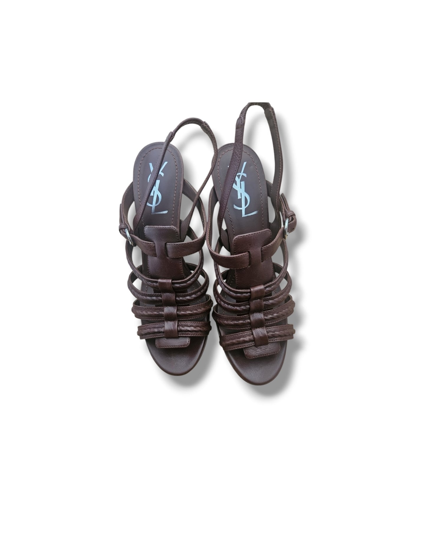 Saint Laurent Brown Leather Strappy Heeled Sandals