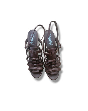 Saint Laurent Brown Leather Strappy Heeled Sandals