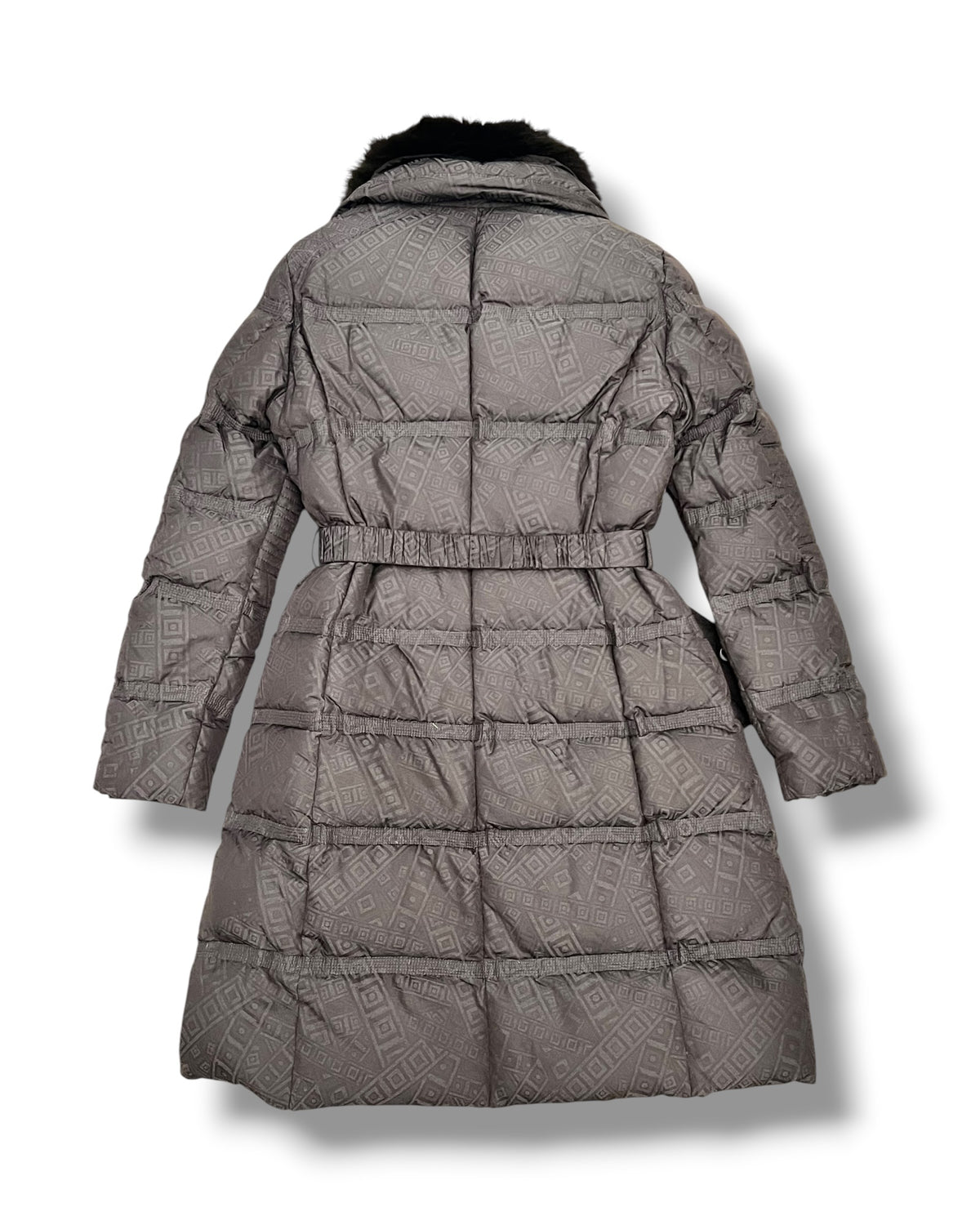 Versace Collection Monogram Down Puffer Coat with Fur Collar – Black – IT 46