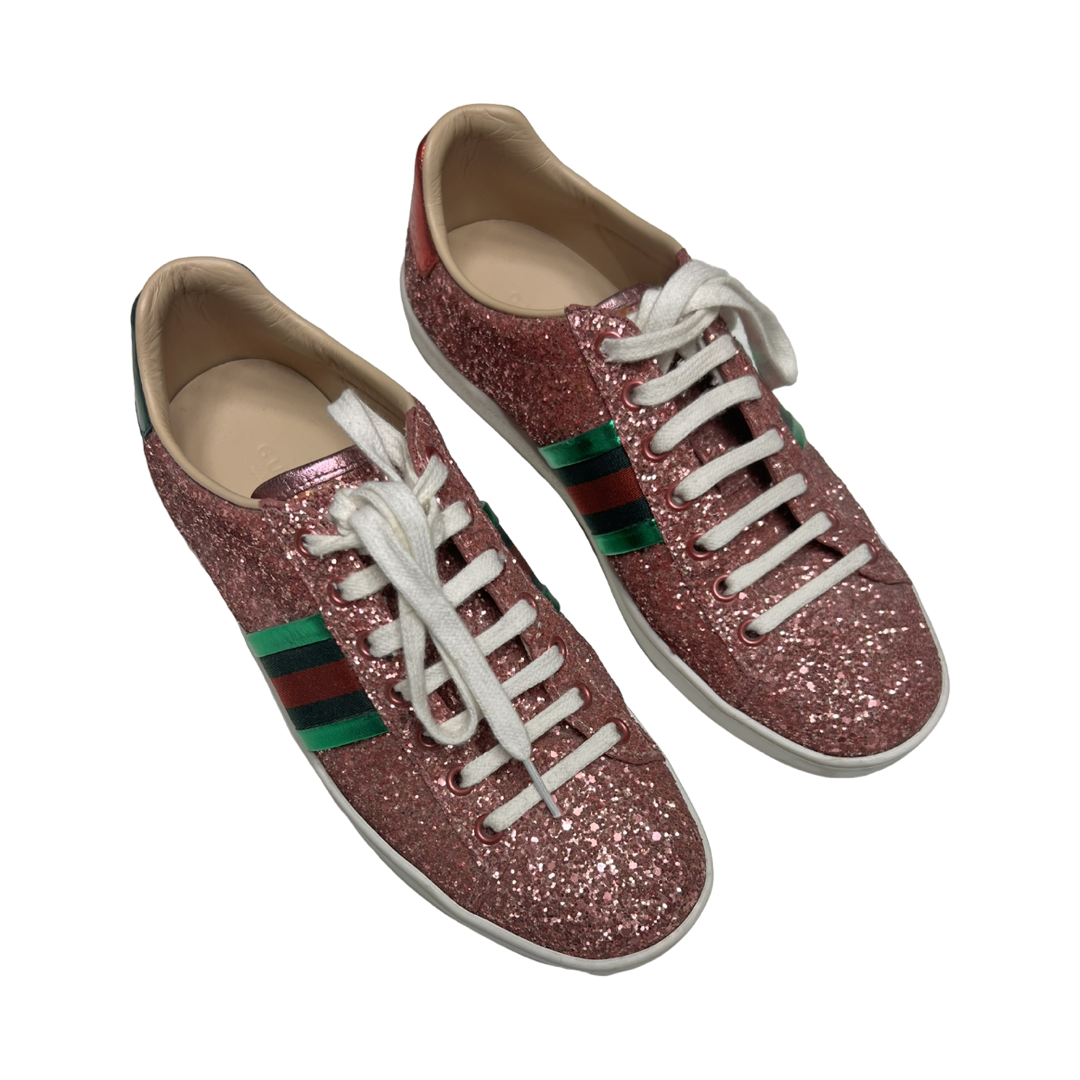 Pink glitter gucci trainers online