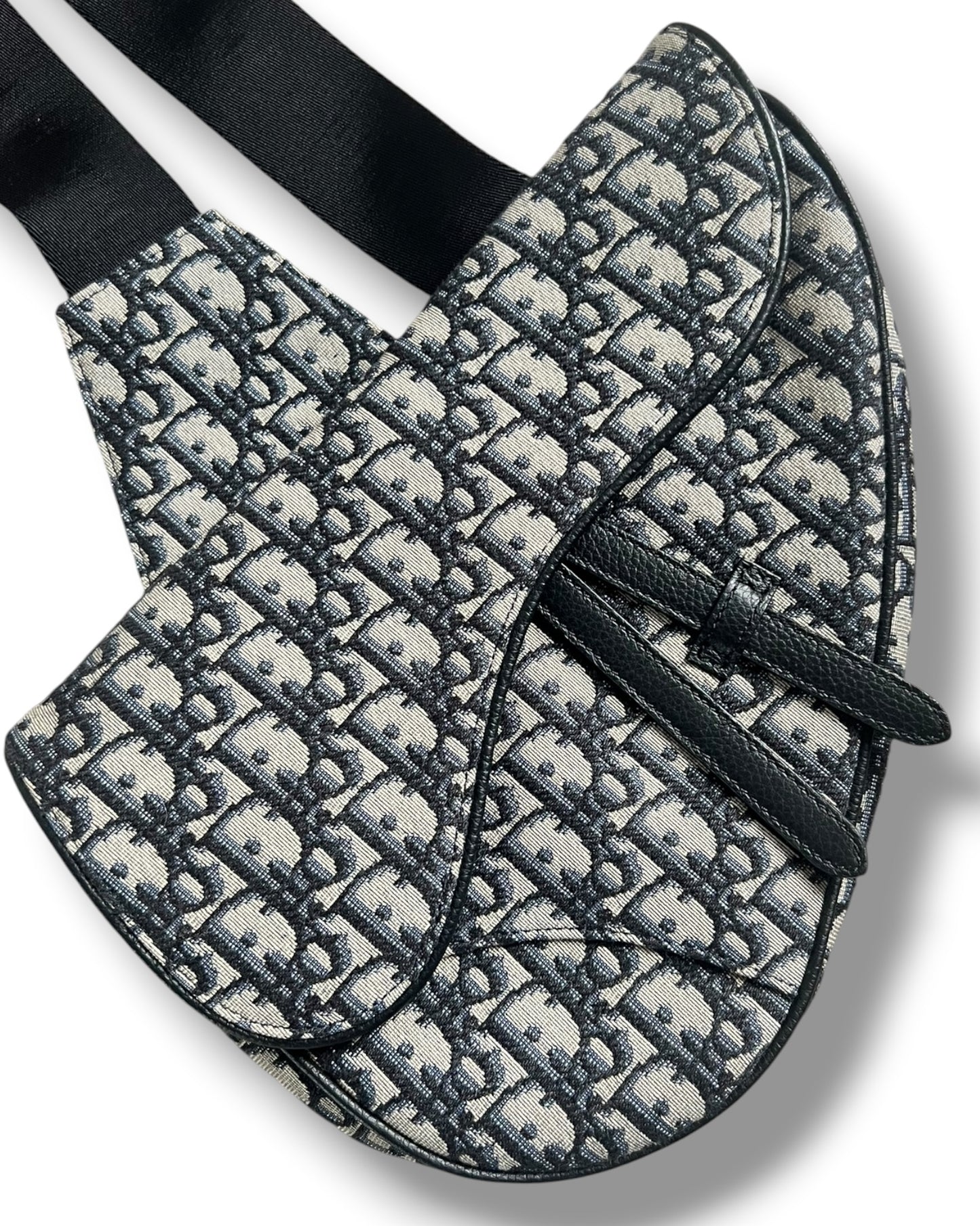 Christian Dior Saddle Bag – Beige & Black Dior Oblique Jacquard Crossbody Bag