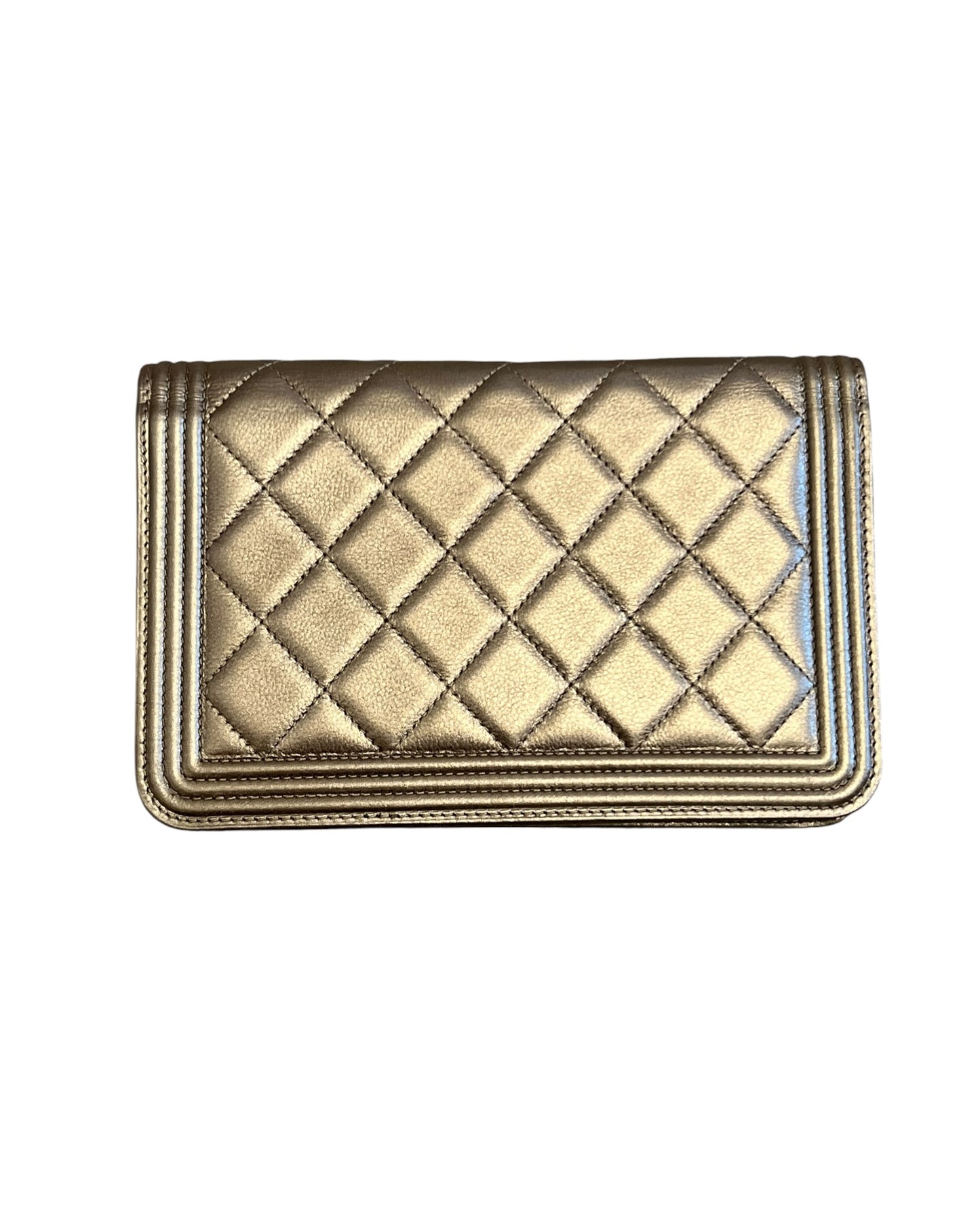 Chanel Boy Wallet on Chain (WOC) | Metallic Gold Quilted Leather