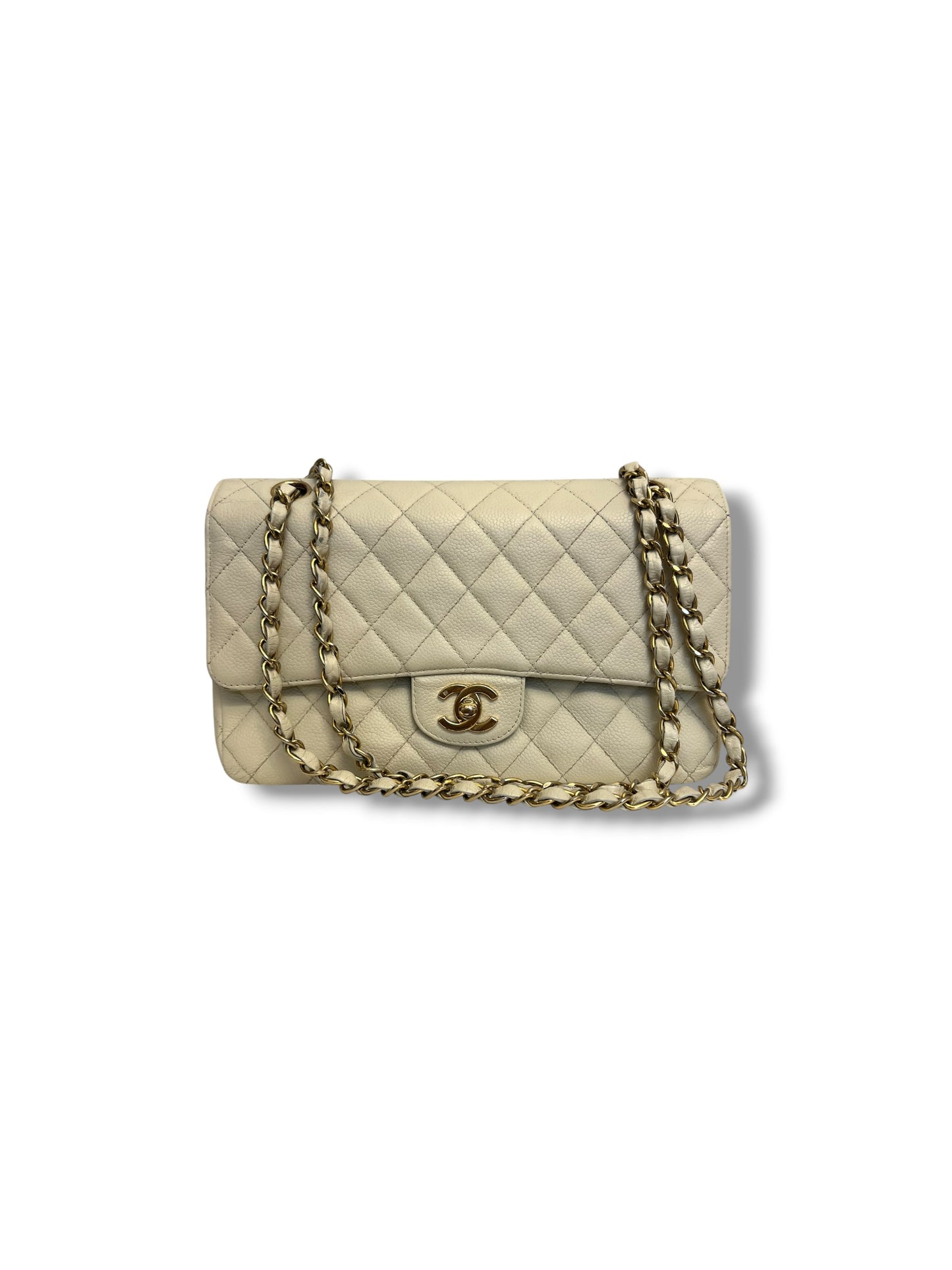 CHANEL Vintage Classic Double Flap Bag | Cream Caviar Leather | 24k Gold Plated Hardware - The Luxury Savvy