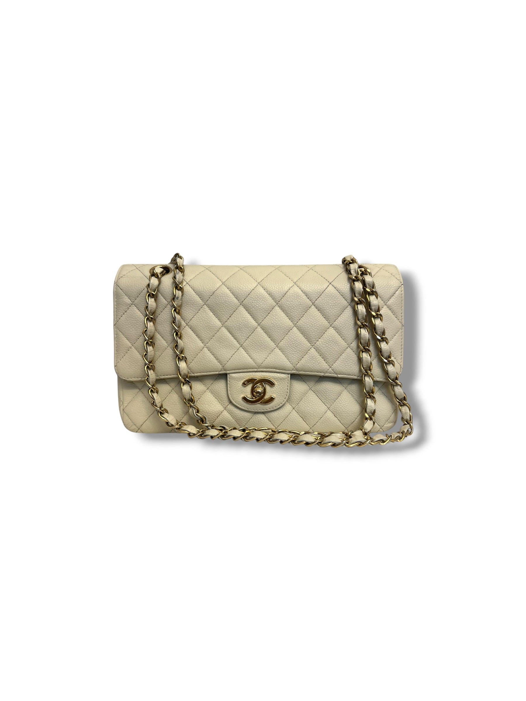 CHANEL Vintage Classic Double Flap Bag | Cream Caviar Leather | 24k Gold Plated Hardware - The Luxury Savvy