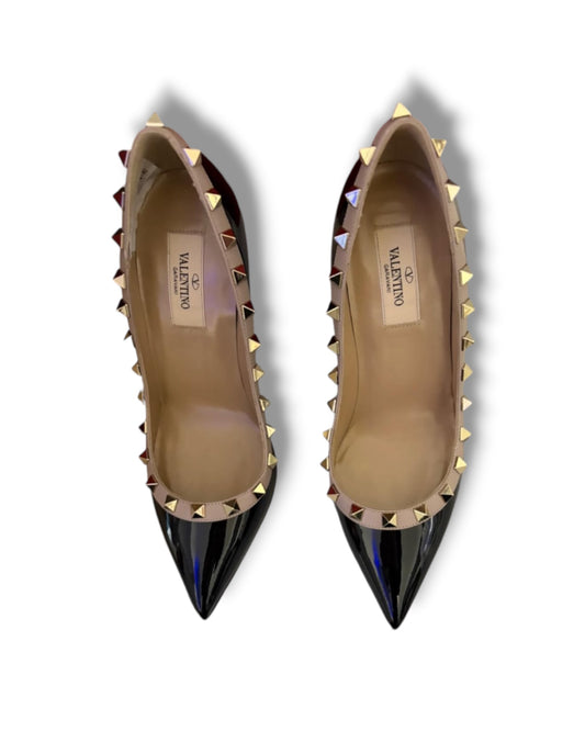 Valentino Garavani Rockstud Pointed-Toe Pumps – Black Patent Leather - The Luxury Savvy