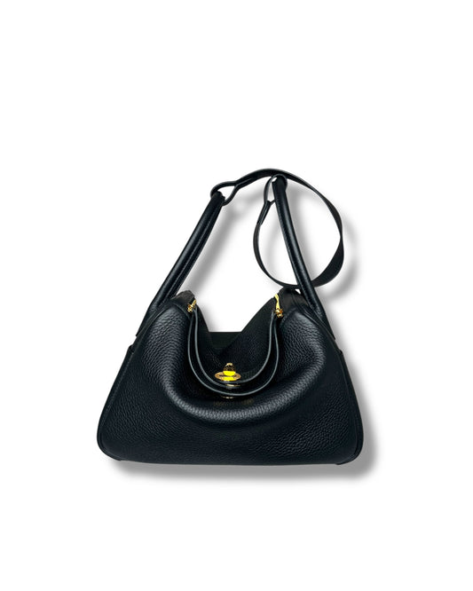 Hermès Lindy 26 – Black Clemence Leather with Gold Hardware (K Stamp 2025)