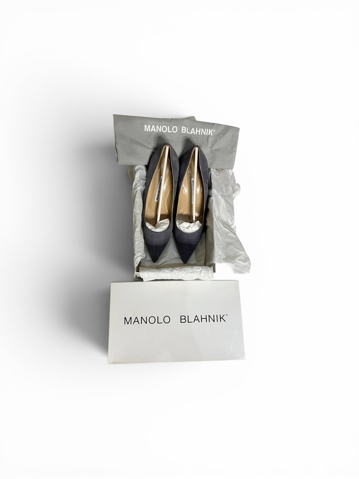 Manolo Blahnik BB Light Grey Suede Pumps | Size EU 36.5