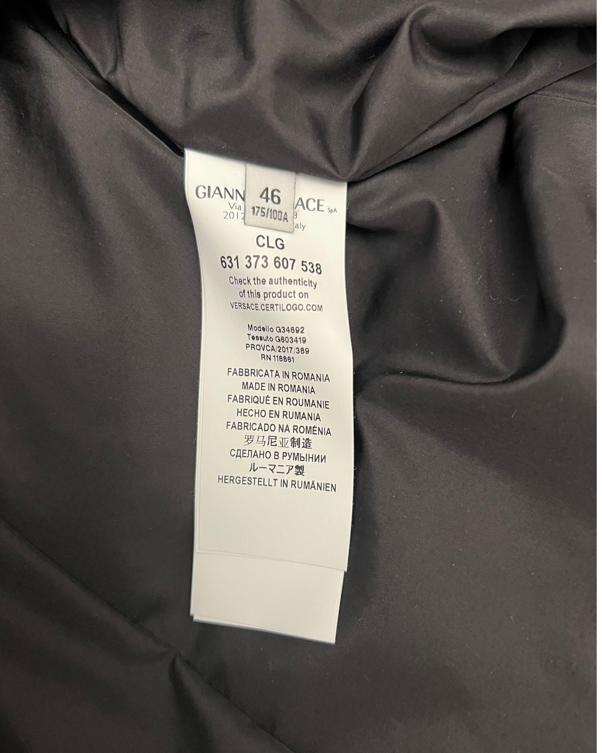 Versace Collection Monogram Down Puffer Coat with Fur Collar – Black – IT 46