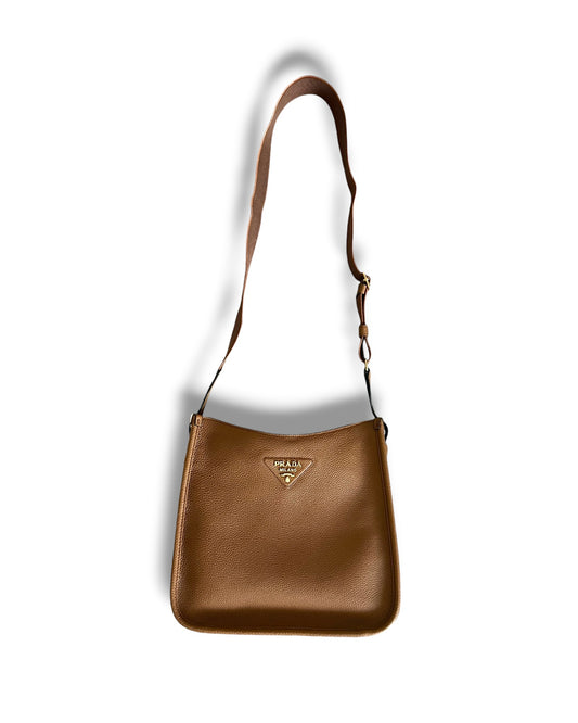 Prada Medium Leather Shoulder Bag - Tan - The Luxury Savvy