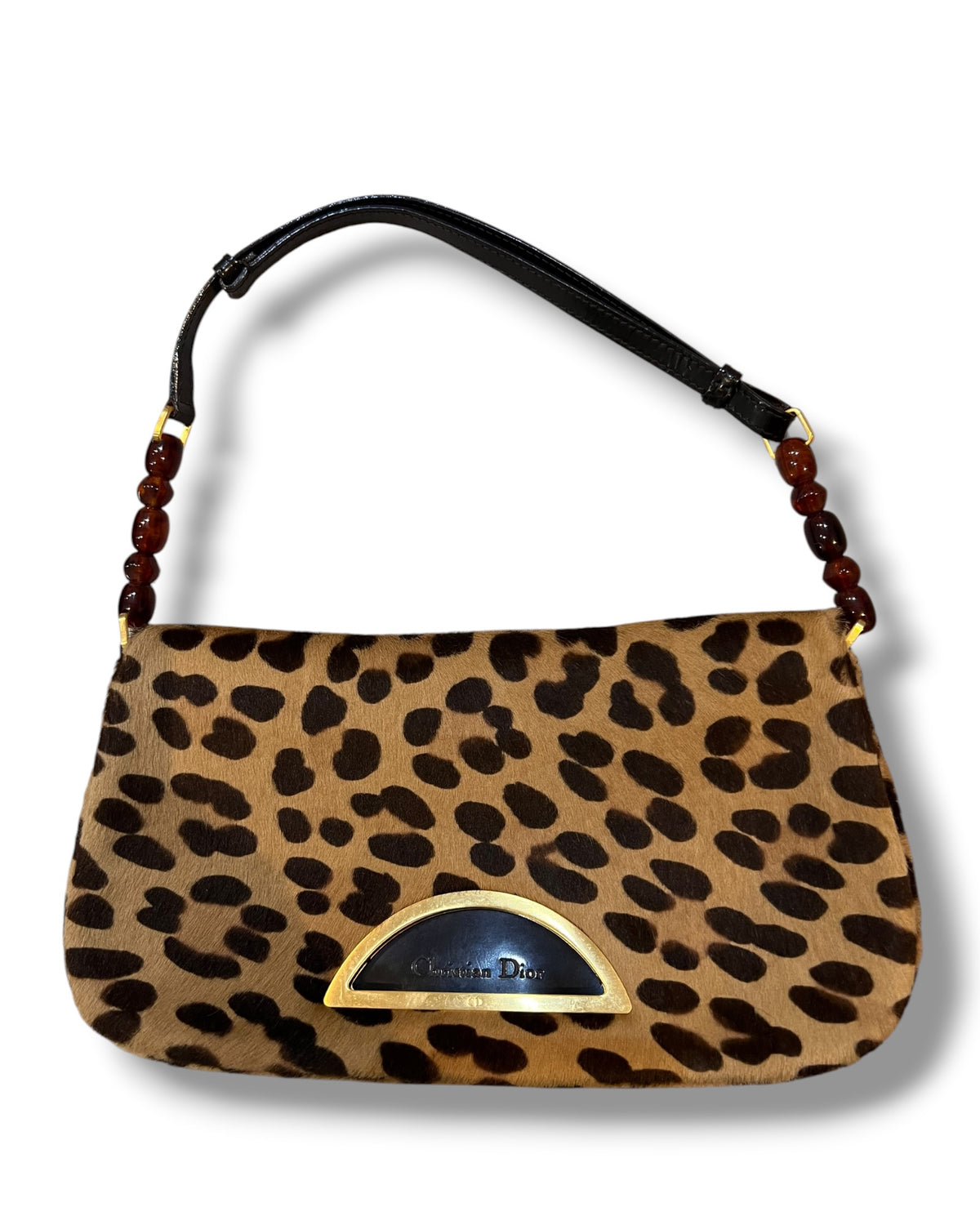 Christian Dior Vintage Malice Leopard Print Pony Hair Shoulder Bag