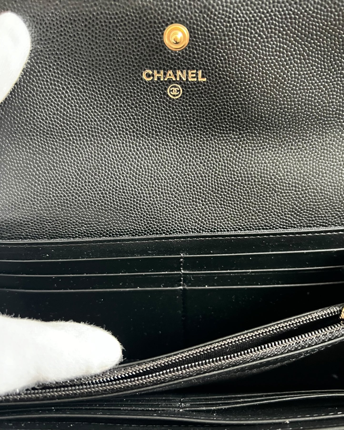 Chanel Boy Long Flap Wallet in Black Caviar Leather with Gold Hardware