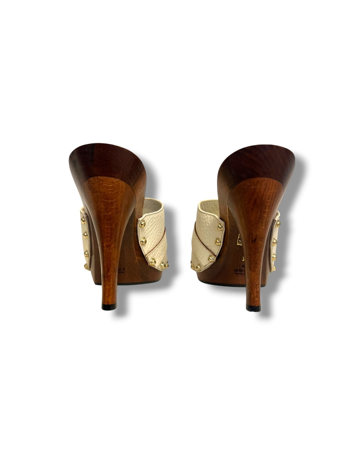 Gucci Horsebit Leather Wooden Heel Mules - Size 39