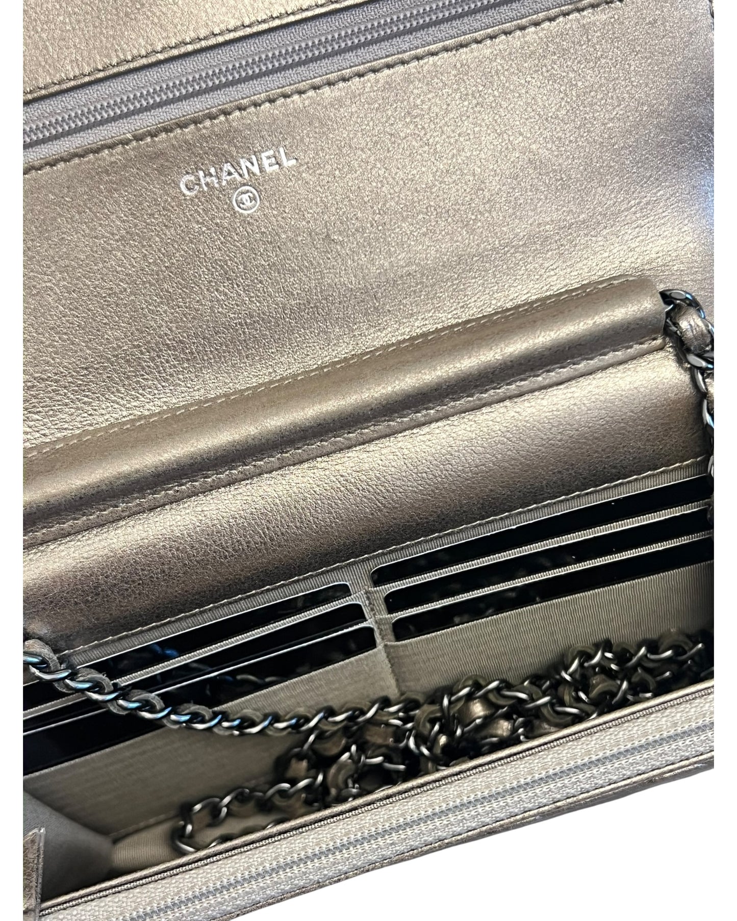 Chanel Boy Wallet on Chain (WOC) | Metallic Gold Quilted Leather