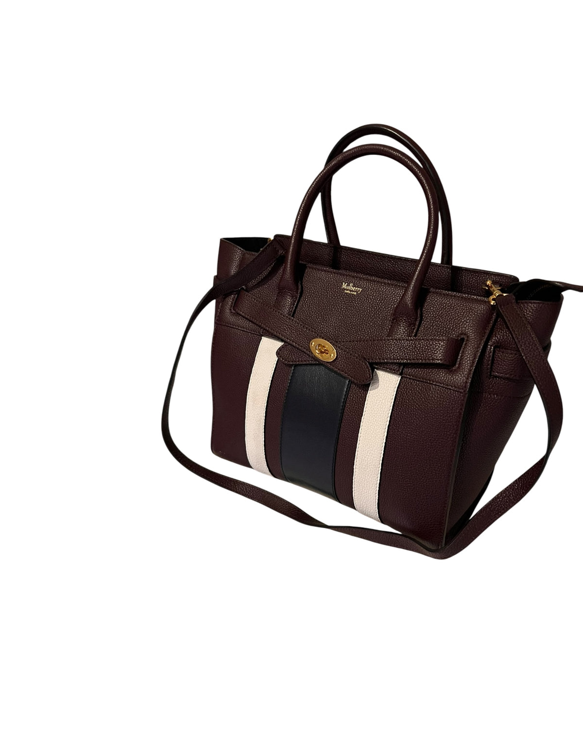 Mulberry College Stripe Tote Burgundy