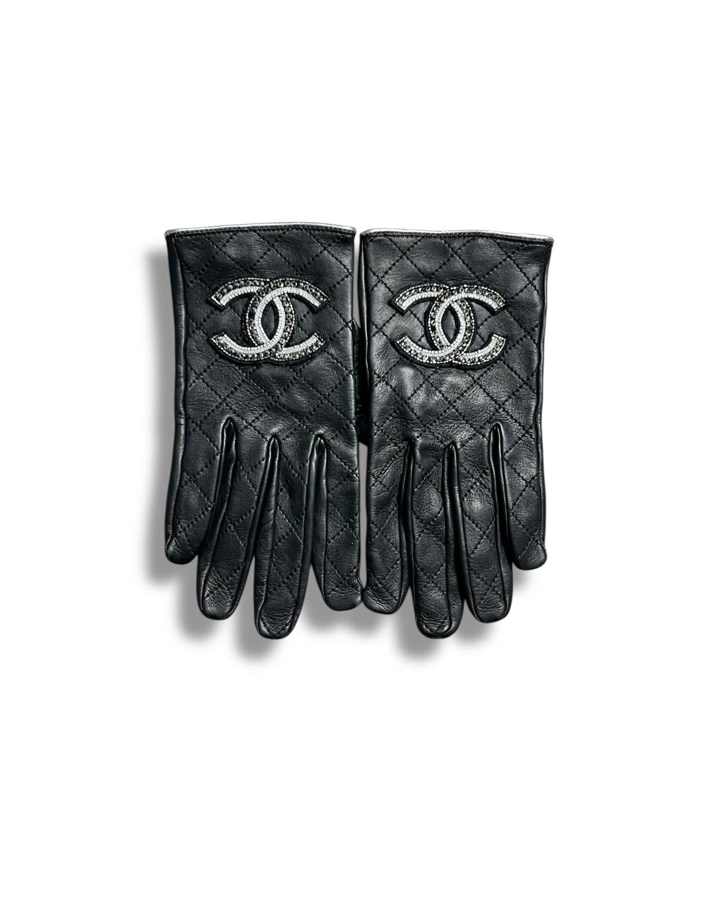 Chanel Leather Gloves Black Classic CC Logo Winter Gloves