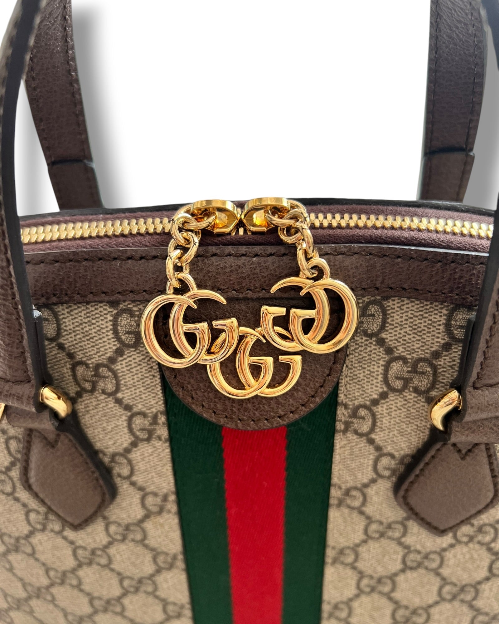 Gucci Ophidia GG Supreme Medium Top Handle Bag Beige Canvas & Brown Leather - The Luxury Savvy