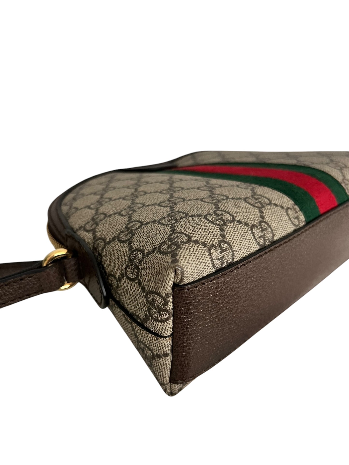 Gucci Ophidia Small GG Supreme Shoulder Bag with Web Stripe & Gold-Tone GG Hardware