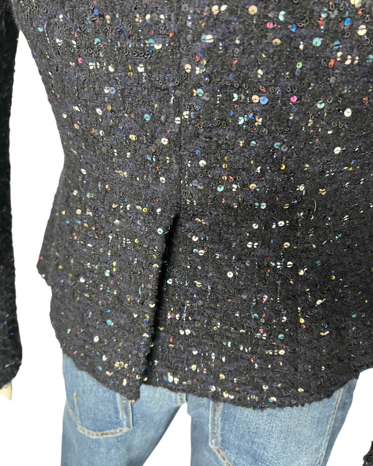 Chanel Tweed Jacket – Navy with Multicolour Sequin Detailing - The Luxury Savvy